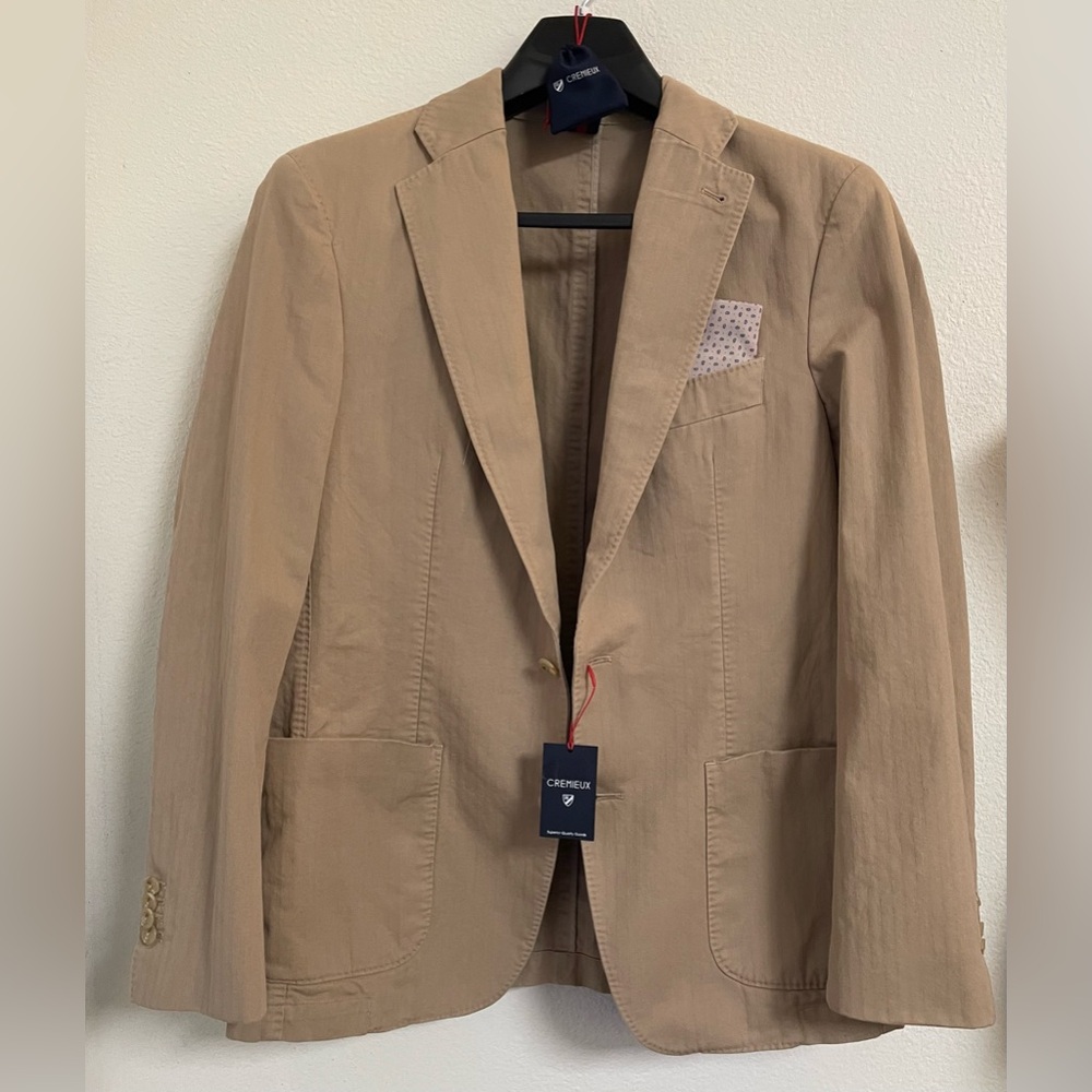 Cremeiux Men’s Beige Cotton 2-Button Unlined Blazer Size M NWT